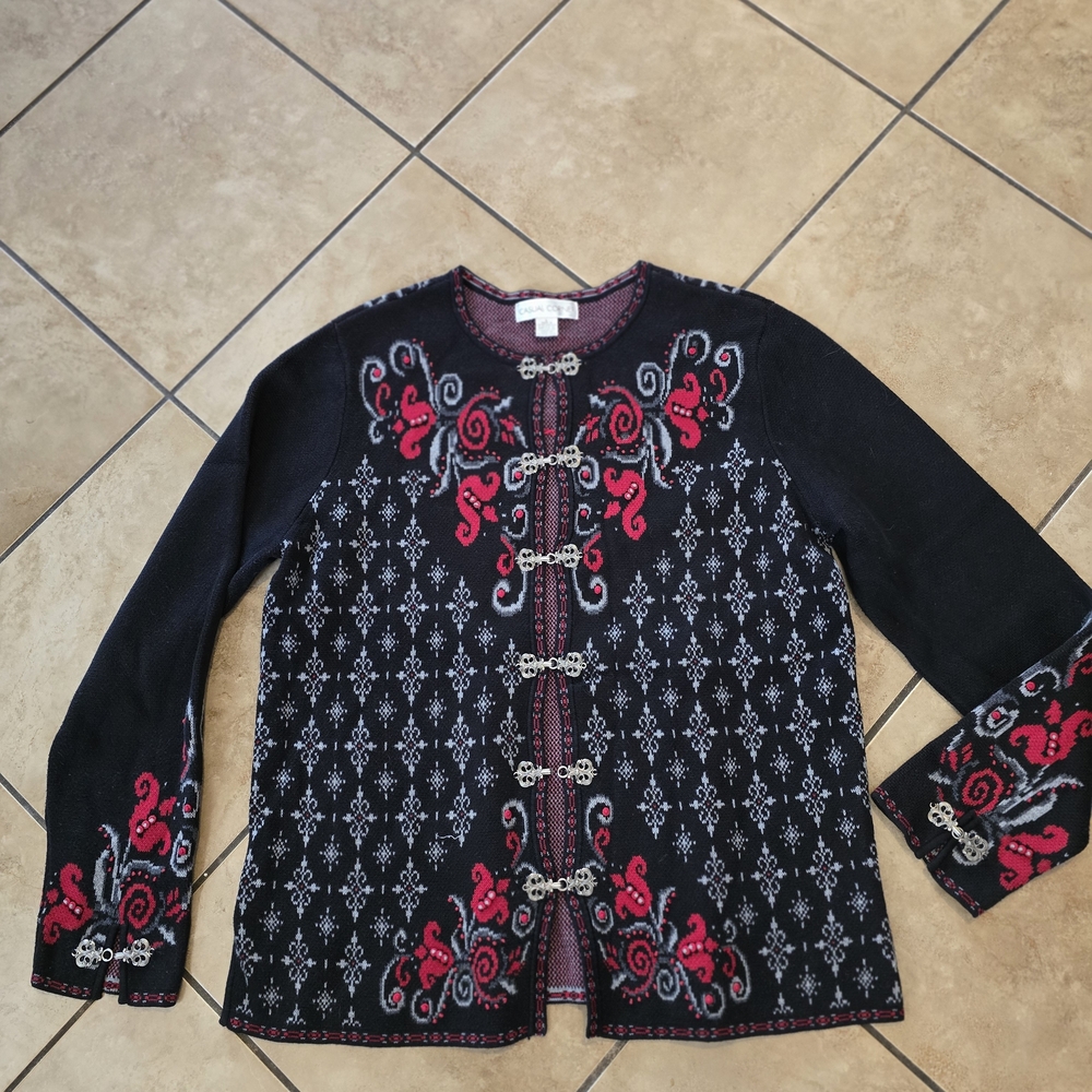 Casual Corner Black and Red Cardigan Sz L